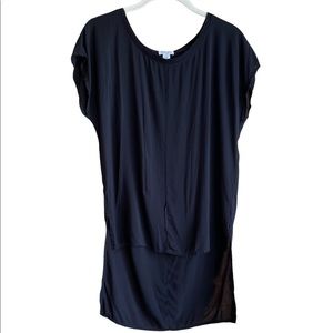 Black asymmetrical hi-lo top with shirt-sleeves. Sz XS. Splendid brand.